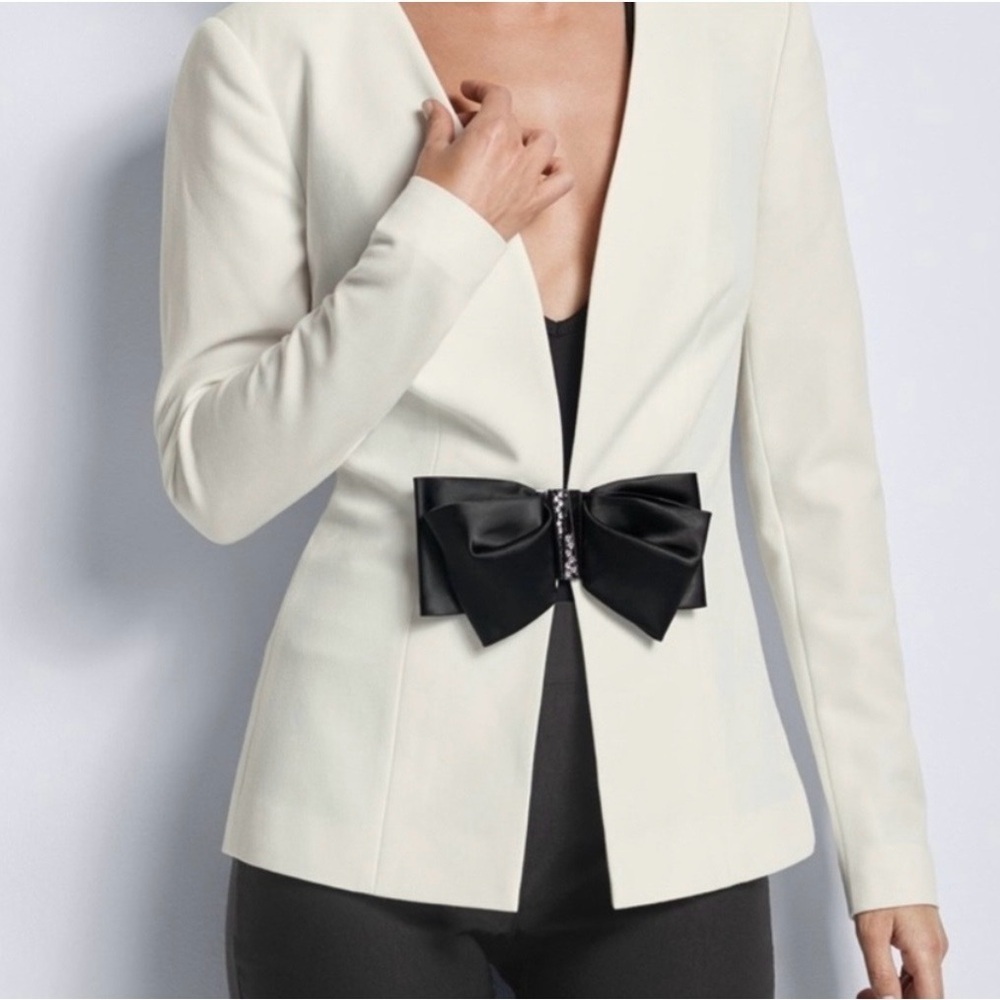 Venus Chic Cream Blazer with Black Satin Bow Detail